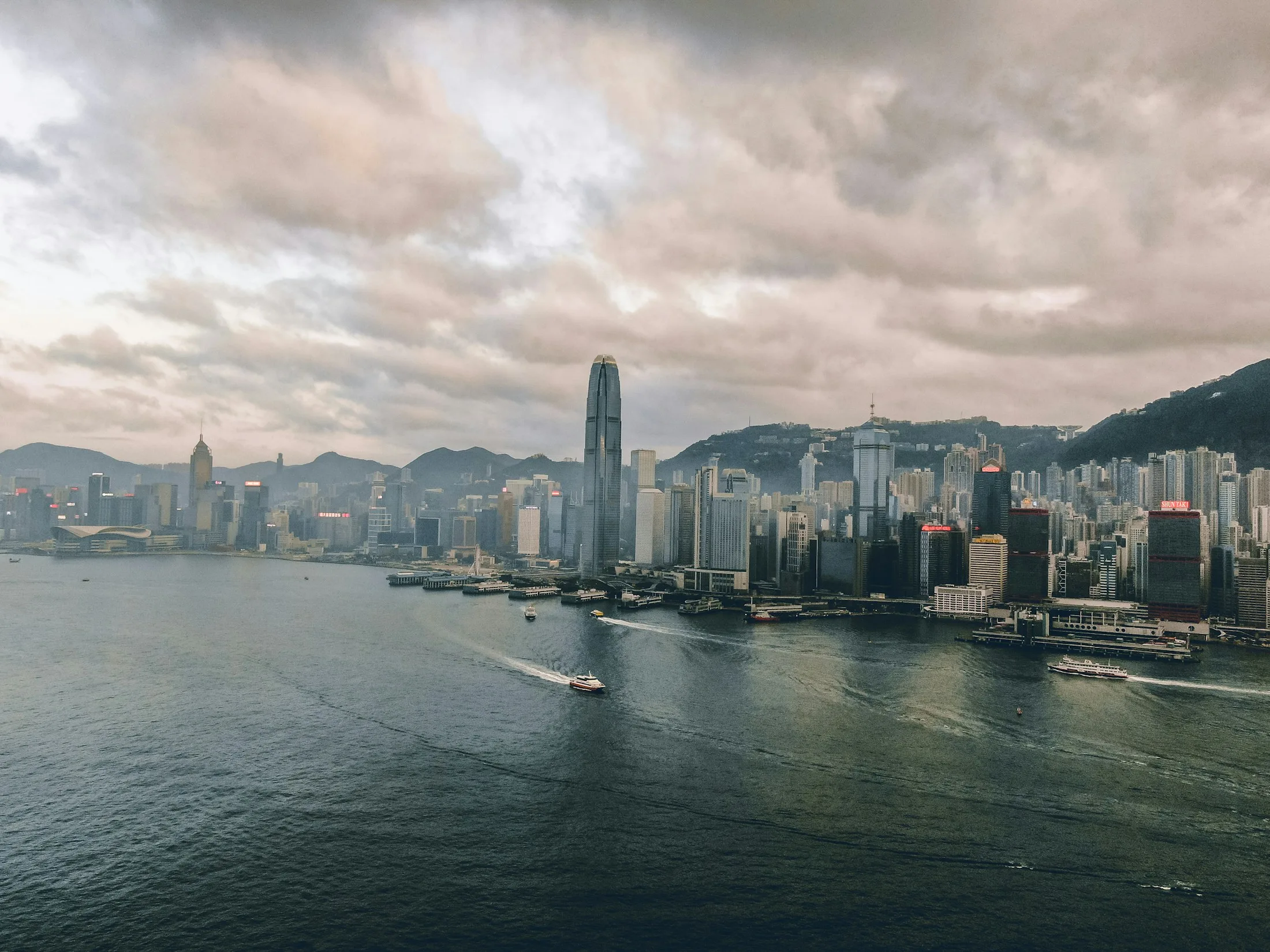 Victoria Harbour and the Hong Kong Island skyline in daylight